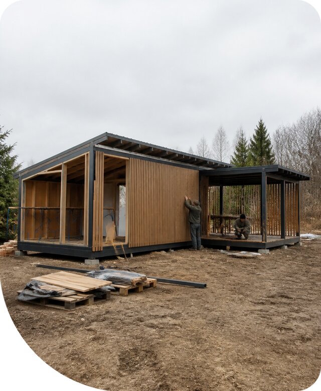 Хозблок с верандой в Кохме под ключ строительство и монтаж