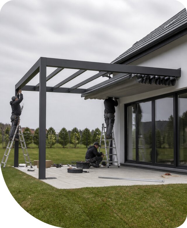 Изготовление и монтаж перголы с раздвижной крышей в Кохме